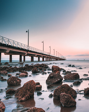 Nature, Stones, Sea, Horizon, Pier HD phone wallpaper