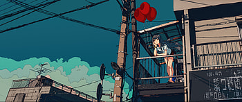 Anime Girl With Balloons Standing On A Balcony, anime-girl, anime, balloon, artist, artwork, digital-art HD wallpaper
