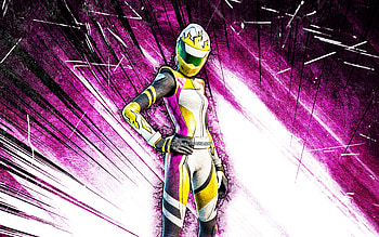 Yellow Pitstop, grunge art, Fortnite Battle Royale, Fortnite characters, purple abstract rays, Yellow Pitstop Skin, Fortnite, Yellow Pitstop Fortnite HD wallpaper