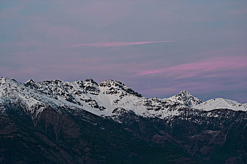 Mountains, sunset, glacier, high peaks HD wallpaper