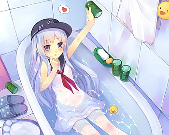 Bathtub, bathroom, cute, can, long hair, nice, wet, tub, tin, water, female, sweet, girl, kawaii, anime girl, anime, pretty, bath room, lovely HD wallpaper