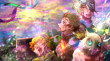 Inosuke Hashibira Tanjiro Kamado Tengen Uzui Zenitsu Agatsuma Demon Slayer Kimetsu no Yaiba HD wallpaper