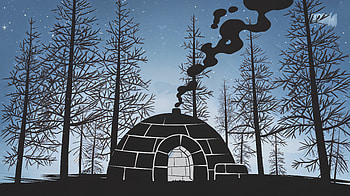Winter Serenity: Igloo Ultra, igloo, silhouette, forest, smoke, night HD wallpaper