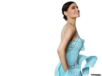 Nelly Furtado, pop, smile, agua marine dress, dark hair, singer, female HD wallpaper