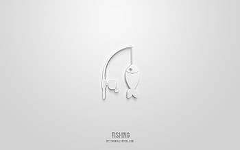 fishing 3d icon, white background, 3d symbols, fishing, travel icons, 3d icons, fishing sign, travel 3d icons HD wallpaper