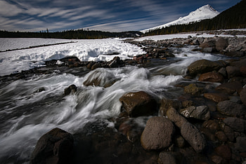 Nature, Trees, Stones, Snow, Waterfall, Flow, Stream HD wallpaper