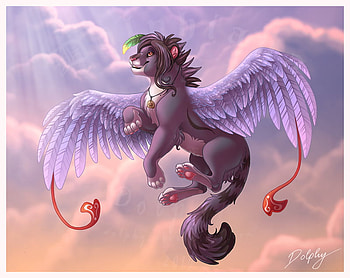 Up in the Sky by dolphy, dolphy, purple, wings, art, cute, sky HD wallpaper