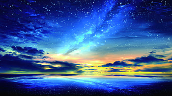Stellar Sunset Seascape Where Stars Meet The Waves, sunset, seascape, stars, waves, sea, ocean, clouds, sky, artist, artwork, art, digital-art, pixiv HD wallpaper
