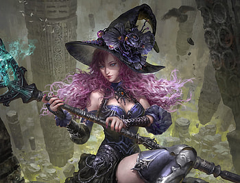 Witch, halloween, pink, black, fantasy, livia prima, luminos, hat HD wallpaper
