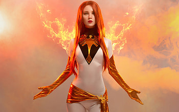 Cosplay ~ Jean Grey, dark phoenix, model, cosplay, redhead, girl, orange, woman, jean grey HD wallpaper