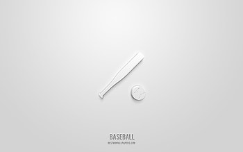 Baseball 3d icon, white background, 3d symbols, Baseball, sport icons, 3d icons, Baseball sign, sport 3d icons HD wallpaper