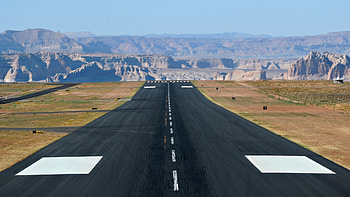 Long runway, Aerial perspective, High-speed planes, Asphalt surface HD wallpaper