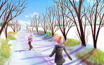 Anime, Girls, Snow, Stroll, Solce HD wallpaper
