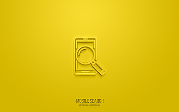 Mobile Search 3d icon, yellow background, 3d symbols, Mobile Search, SEO icons, 3d icons, Mobile Search sign, SEO 3d icons HD wallpaper