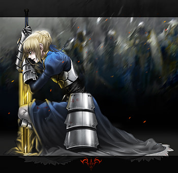 Saber, sword, knight, girl, fate stay night, fate zero, armor, anime girl, anime, weapon, blood HD wallpaper