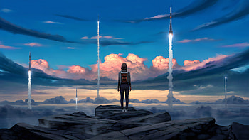 Woman, rocket launch, outdoor, art HD wallpaper