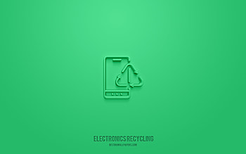 Electronics Recycling 3d icon, green background, 3d symbols, Electronics Recycling, ecology icons, 3d icons, Electronics Recycling sign, ecology 3d icons HD wallpaper