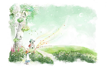 Happy Spring, little girl, wand, hearts, trees, flowers HD wallpaper