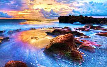 Coral Garden, Jupiter Island, Florida, sea, clouds, colors, sky, rocks, usa HD wallpaper