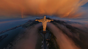 Christ the Redeemer, Spectacular sunset, Mountain peak, Religious monument HD wallpaper