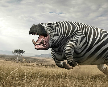 hippozebra, animal, white, black, running, creative, fantasy, funny, safri HD wallpaper
