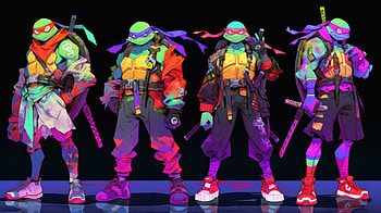 Teenage Mutant Ninja Turtles In Artistic Action, teenage-mutant-ninja-turtles, ninja-turtle, artwork, artist, digital-art, deviantart HD wallpaper