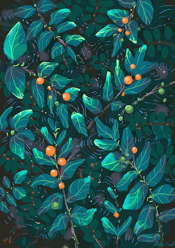 Paint, Art, Leaves, Berries, Patterns, Texture, Textures HD phone wallpaper