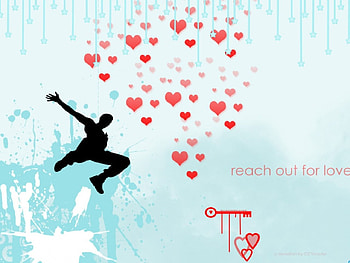 Reach Out, sihloette, saying, love, reach, hearts, figure, jump HD wallpaper
