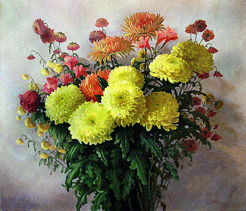 E. Shumakova. Chrysanthemums, still life, painting, e shumakova, art, flower, chrysanthemums HD wallpaper