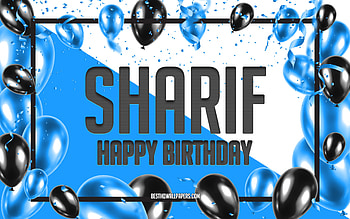 Happy Birtay Sharif, Birtay Balloons Background, Sharif, with names, Sharif Happy Birtay, Blue Balloons Birtay Background, Sharif Birtay HD wallpaper