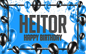 Happy Birtay Heitor, Birtay Balloons Background, Heitor, with names, Heitor Happy Birtay, Blue Balloons Birtay Background, Heitor Birtay HD wallpaper