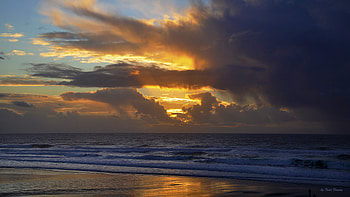 Sunset On The West Coast, seawater, sundown, oceanwaves, waves, clouds, beautiful sunset, bluesky, sun, ocean HD wallpaper