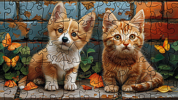 Charming Puppy and Kitten Puzzle, puzzle HD wallpaper