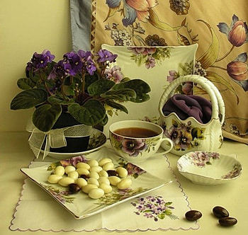 beautiful arrangement, still life, tea, sweets, soft, candy, lilac HD wallpaper