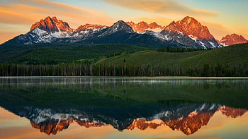Sawtooth Mountain Range Idaho, lakes, reflection, idaho, landscape, nature, mountains, sawtooth HD wallpaper