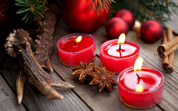 Anise Plant, Aromatic candle setting, Red accents, Warm ambiance HD wallpaper
