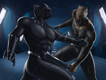 Black Panther And Erik Killmonger Artwork, black-panther, 2018-movies, movies, artist, artwork, deviantart HD wallpaper