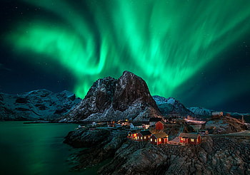 Northern lights, Winter, Mountains, Night, Lofoten HD wallpaper