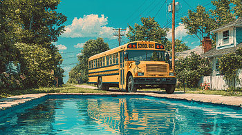 School Bus – Vibrant and Detailed Street Scene, school bus, street, pool HD wallpaper