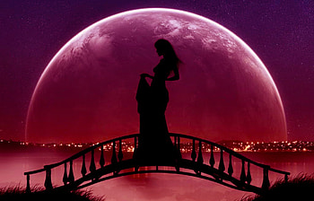 red moon, girl, fantasy, abstract, moon HD wallpaper