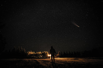 Stars, Night, Silhouette, Miscellanea, Miscellaneous, Starry Sky, Human, Person, Flashlight HD wallpaper