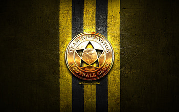 Team Wellington FC, golden logo, New Zealand Football Championship, red metal background, New Zealand soccer club, Team Wellington logo, soccer, Team Wellington HD wallpaper