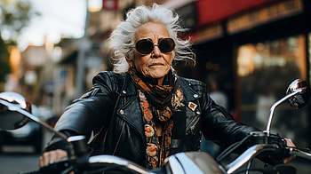 Stylish Grandmother on Motorcycle - AI Art, AI Art, woman, Grandmother HD wallpaper