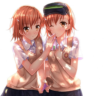 Sisters, misaka mikoto, to aru majutsu no index, misaka, nice, mikoto, icecream, to aru kagaku no railgun, short hair, , female, brown eyes, sweet, white, twins, girl, cone, food, anime girl, simple, railgun, anime, brown hair, lovely HD wallpaper