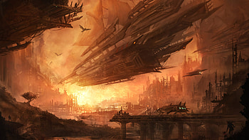 Underground weapon production, weapon, ships, brown, orange HD wallpaper