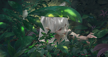 :), view from the top, frumusete, fantasy, art, green, face, leaf, girl HD wallpaper