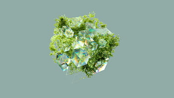 A digital abstract cube interwoven with lush greenery, symbolizing sustainability and technology. HD wallpaper