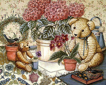 Nita Showers - Teddy Bear, nita showers, toy, book, painting, teddy, art, berar, flower HD wallpaper