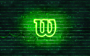 Wilson green logo, , green brickwall, Wilson logo, brands, Wilson neon logo, Wilson HD wallpaper