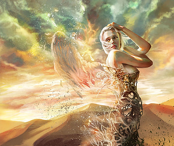 Erosion, wings, sand, frumusete, art, dreamingfire rotheus, gorgeous, girl, angel, dreamingfire, rotheus, superb, fantasy, luminos HD wallpaper